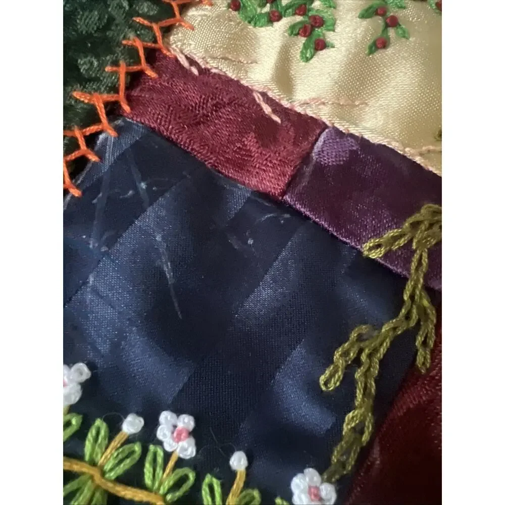 Antique Victorian Style Crazy Quilt Block 16” Silk Velvet Hand Embroidery Beaded